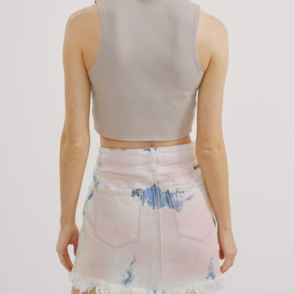 KanCan Frayed Hem Denim Mini Skirt Blue and Pink Tie Dye Brand New With Tags - Picture 2 of 2